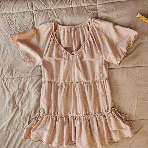Madewell Lorelei linen blush pink boho tiered mini dress - Picture 10 of 11